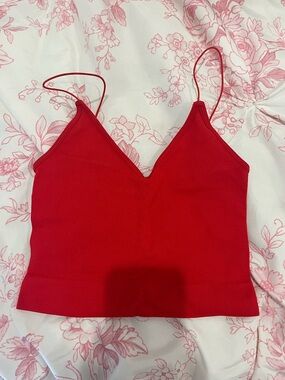 Amazon Red Ribbed V-Neck Spaghetti Strap Tank